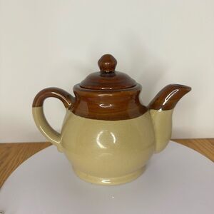 Vintage Two-Tone brown and tan glazed Ceramic or stoneware Teapot